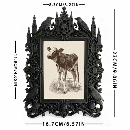 Luxe-dark-chic Gothic Dark-style Photo Frame | Dark Academia Bookcase Bottom Shelf Decor, Photo Ornament, Wall-mountable & Tabletop, Practic