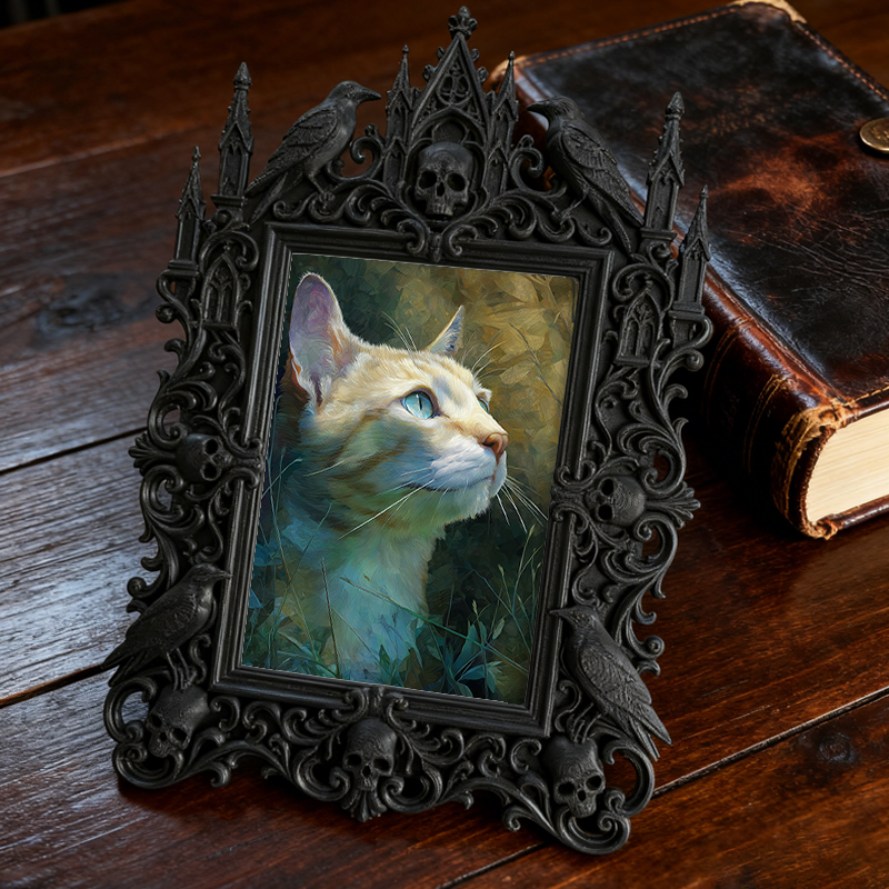 Reel-viral Gothic Dark-style Photo Frame | Gothic Handmade Leather Bookmark Shop Decor, Photo Ornament, Wall-mountable & Tabletop, Plastic F