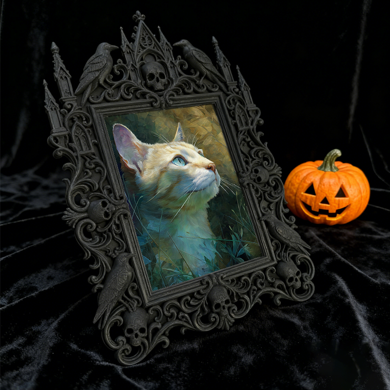 Reel-viral Gothic Dark-style Photo Frame | Gothic Handmade Leather Bookmark Shop Decor, Photo Ornament, Wall-mountable & Tabletop, Plastic F