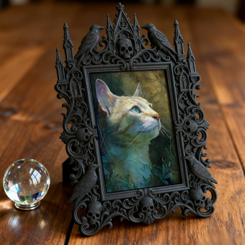 Reel-viral Gothic Dark-style Photo Frame | Gothic Handmade Leather Bookmark Shop Decor, Photo Ornament, Wall-mountable & Tabletop, Plastic F