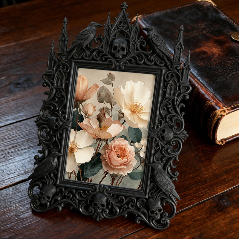 Trend-top-tier Gothic Dark-style Photo Frame | Witchy Crystal Gridding Tool Shop Decor, Photo Ornament, Dual-use Display, Retro Plastic Fram