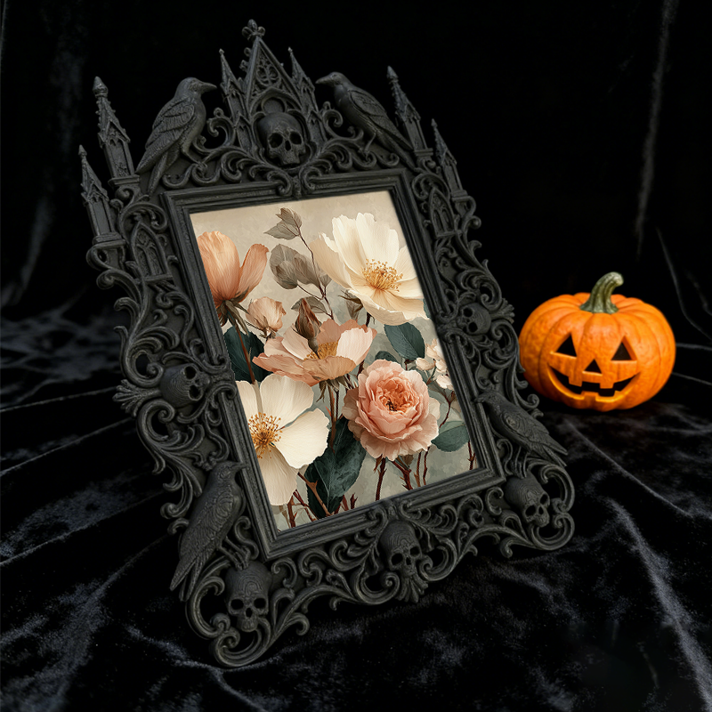 Trend-top-tier Gothic Dark-style Photo Frame | Witchy Crystal Gridding Tool Shop Decor, Photo Ornament, Dual-use Display, Retro Plastic Fram