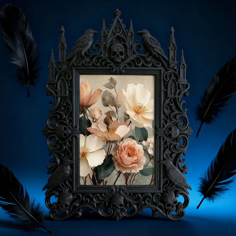 Trend-top-tier Gothic Dark-style Photo Frame | Witchy Crystal Gridding Tool Shop Decor, Photo Ornament, Dual-use Display, Retro Plastic Fram