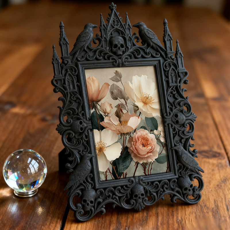 Trend-top-tier Gothic Dark-style Photo Frame | Witchy Crystal Gridding Tool Shop Decor, Photo Ornament, Dual-use Display, Retro Plastic Fram