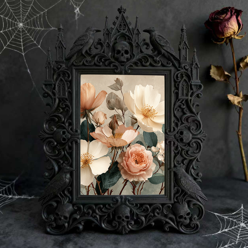 Trend-top-tier Gothic Dark-style Photo Frame | Witchy Crystal Gridding Tool Shop Decor, Photo Ornament, Dual-use Display, Retro Plastic Fram