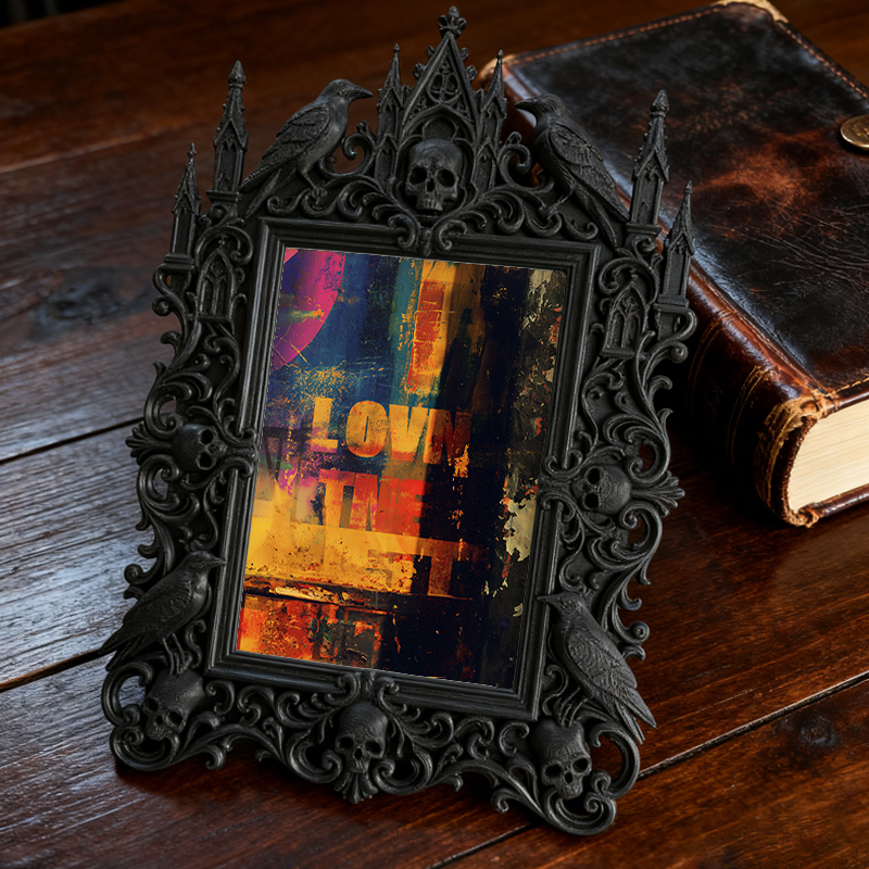 Luxe-dark-vibe Gothic Dark-style Photo Frame | Dark Calligraphy Quill Pen Repair Shop Decor, Photo Ornament, Wall-mountable & Tabletop, Prac
