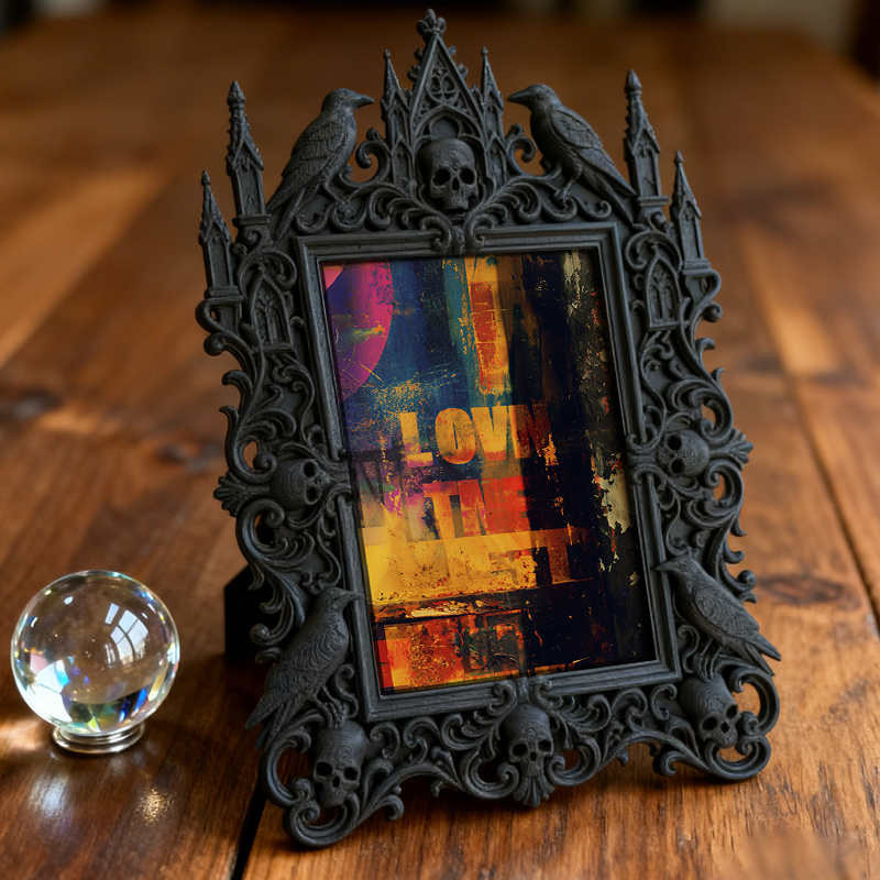 Luxe-dark-vibe Gothic Dark-style Photo Frame | Dark Calligraphy Quill Pen Repair Shop Decor, Photo Ornament, Wall-mountable & Tabletop, Prac