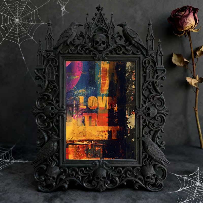 Luxe-dark-vibe Gothic Dark-style Photo Frame | Dark Calligraphy Quill Pen Repair Shop Decor, Photo Ornament, Wall-mountable & Tabletop, Prac