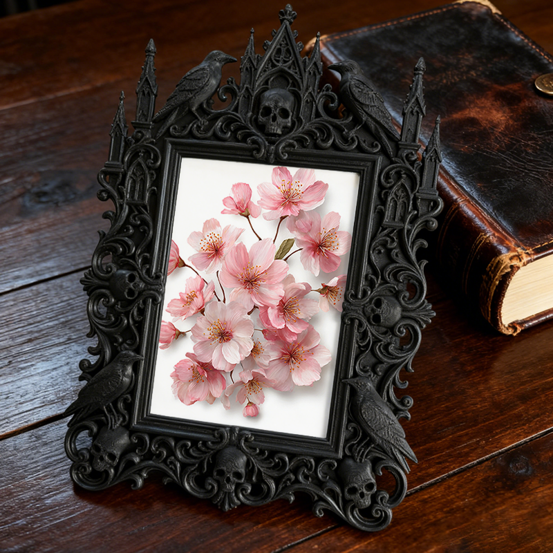Bold-eye-catching Gothic Dark-style Photo Frame | Dark Fantasy Miniature Terrain Building Shop Decor, Photo Ornament, Wall-mountable & Table