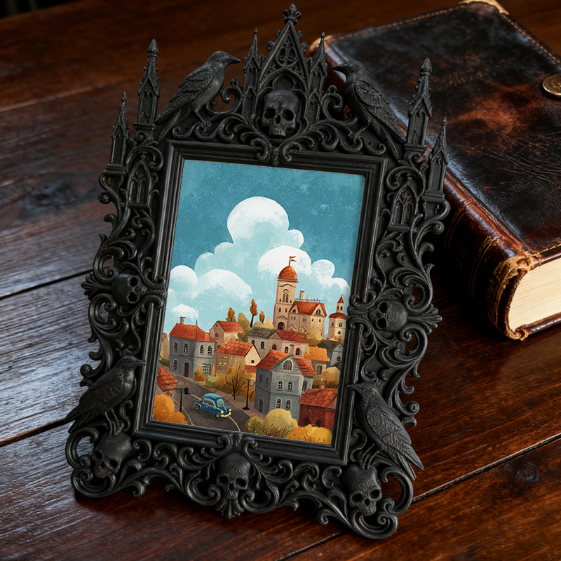 Customer-loved-pick Gothic Dark-style Photo Frame | Horror Movie Trivia Night Table Decor, Photo Ornament, Wall-mountable & Tabletop, Slim F