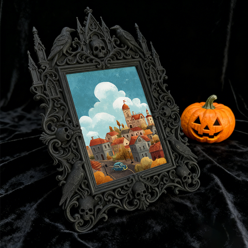 Customer-loved-pick Gothic Dark-style Photo Frame | Horror Movie Trivia Night Table Decor, Photo Ornament, Wall-mountable & Tabletop, Slim F