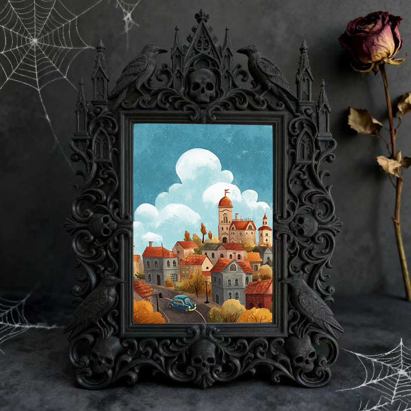 Customer-loved-pick Gothic Dark-style Photo Frame | Horror Movie Trivia Night Table Decor, Photo Ornament, Wall-mountable & Tabletop, Slim F