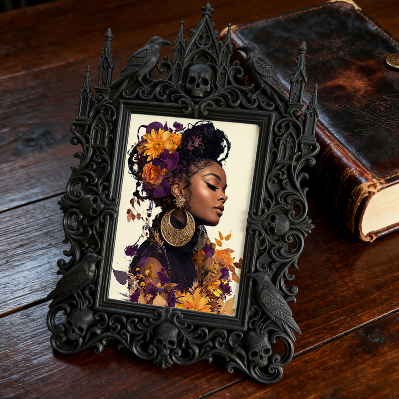One-of-a-kind-pick Gothic Dark-style Photo Frame | Witchy Moon Ritual Altar Decor, Photo Ornament, Wall-mountable & Tabletop, Portable Frame
