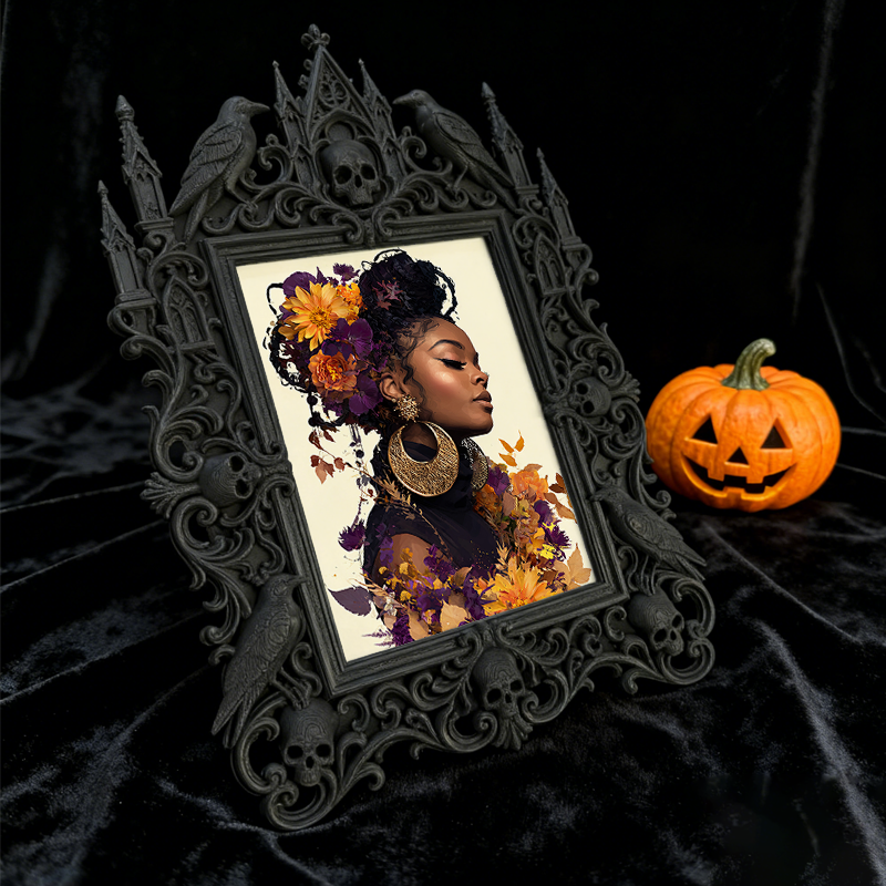 One-of-a-kind-pick Gothic Dark-style Photo Frame | Witchy Moon Ritual Altar Decor, Photo Ornament, Wall-mountable & Tabletop, Portable Frame