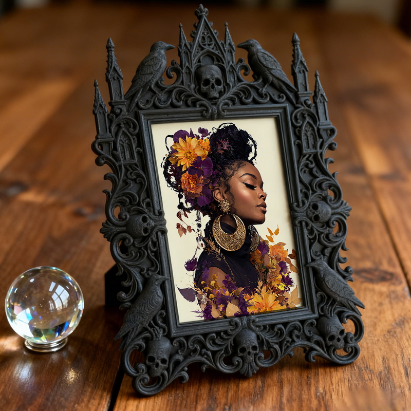 One-of-a-kind-pick Gothic Dark-style Photo Frame | Witchy Moon Ritual Altar Decor, Photo Ornament, Wall-mountable & Tabletop, Portable Frame