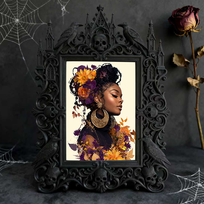 One-of-a-kind-pick Gothic Dark-style Photo Frame | Witchy Moon Ritual Altar Decor, Photo Ornament, Wall-mountable & Tabletop, Portable Frame