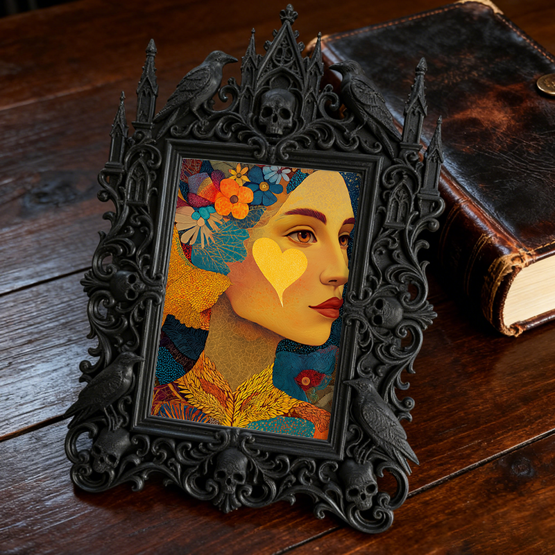 Bestselling-gem Gothic Dark-style Photo Frame | Witchy Bedroom Crystal Display Shelf Decor, Photo Ornament, Dual-use Display, Retro Plastic 