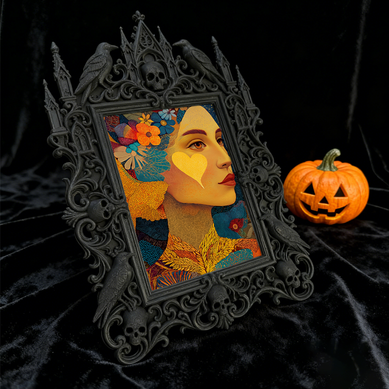 Bestselling-gem Gothic Dark-style Photo Frame | Witchy Bedroom Crystal Display Shelf Decor, Photo Ornament, Dual-use Display, Retro Plastic 