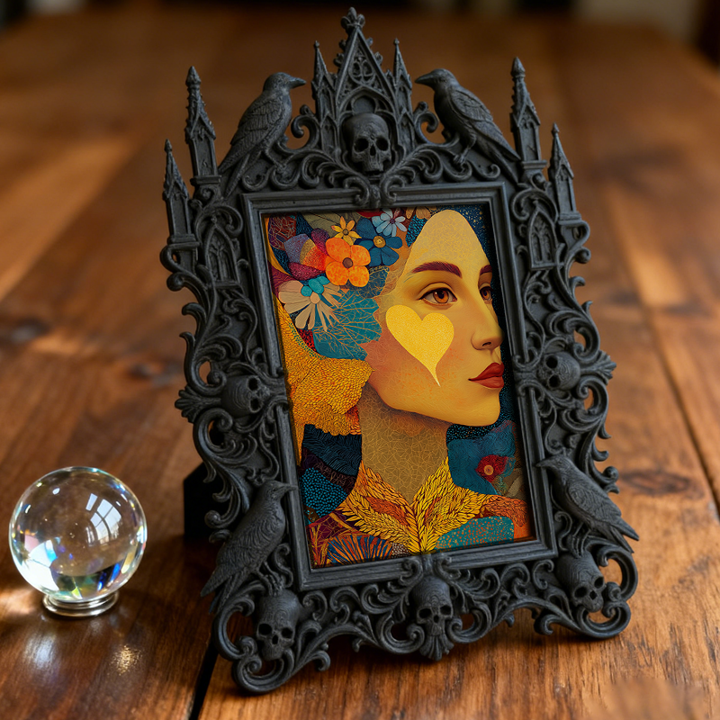 Bestselling-gem Gothic Dark-style Photo Frame | Witchy Bedroom Crystal Display Shelf Decor, Photo Ornament, Dual-use Display, Retro Plastic 
