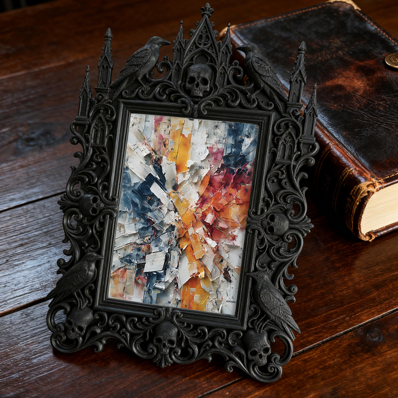 Reel-hit-pick Gothic Dark-style Photo Frame | Gothic Kids’ Ghost Themed Bedroom Decor, Photo Ornament, Wall-mountable & Tabletop, High-gloss