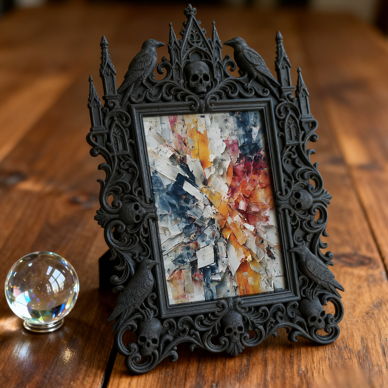 Reel-hit-pick Gothic Dark-style Photo Frame | Gothic Kids’ Ghost Themed Bedroom Decor, Photo Ornament, Wall-mountable & Tabletop, High-gloss