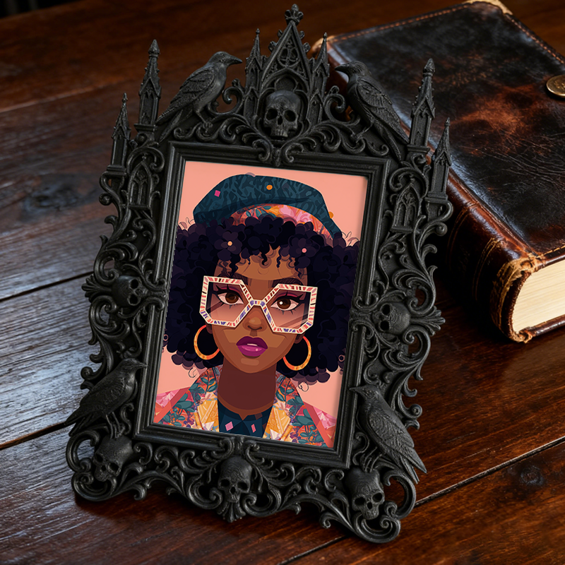 Edgy-classic-pick Gothic Dark-style Photo Frame | Horror Movie Fan Cave Wall Shelf Decor, Photo Ornament, Dual-use Display, Minimalist Frame