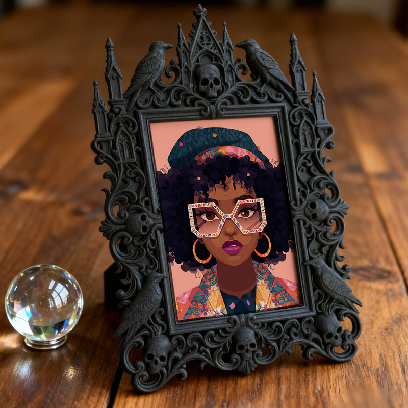 Edgy-classic-pick Gothic Dark-style Photo Frame | Horror Movie Fan Cave Wall Shelf Decor, Photo Ornament, Dual-use Display, Minimalist Frame