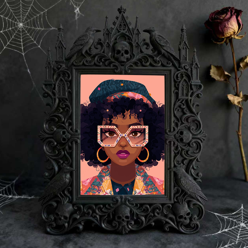 Edgy-classic-pick Gothic Dark-style Photo Frame | Horror Movie Fan Cave Wall Shelf Decor, Photo Ornament, Dual-use Display, Minimalist Frame