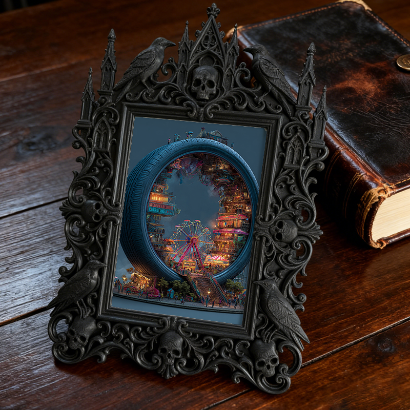 Luxe-dark-chic Gothic Dark-style Photo Frame | Dark Academia Bookcase Middle Shelf Decor, Photo Ornament, Wall-mountable & Tabletop, Practic