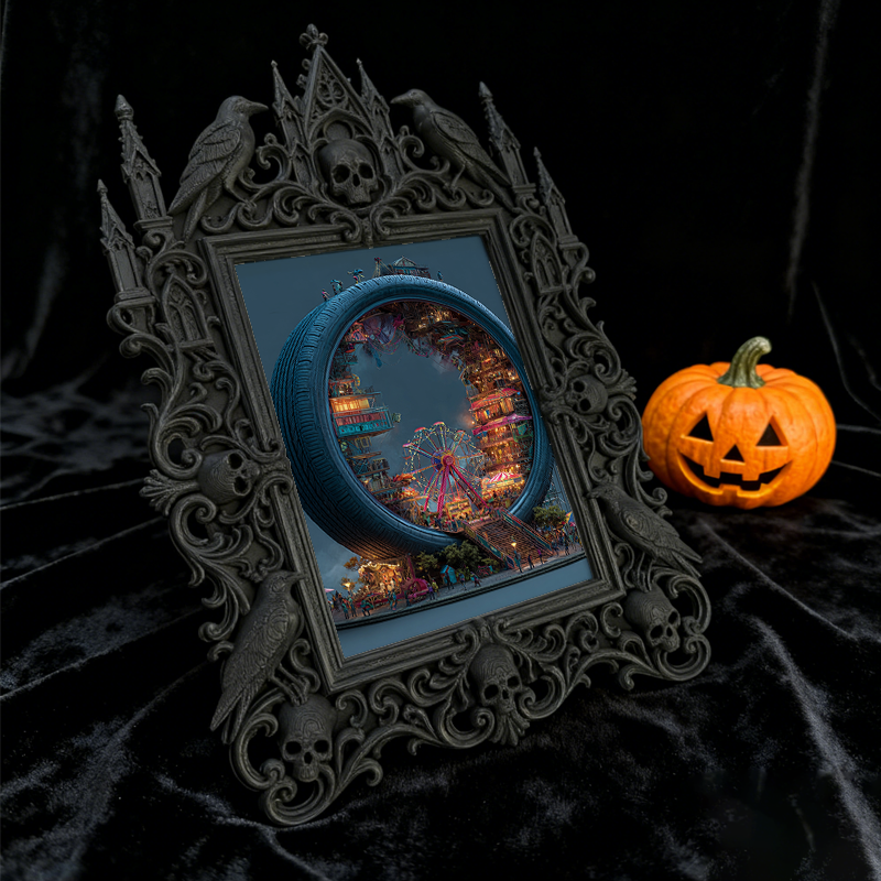 Luxe-dark-chic Gothic Dark-style Photo Frame | Dark Academia Bookcase Middle Shelf Decor, Photo Ornament, Wall-mountable & Tabletop, Practic