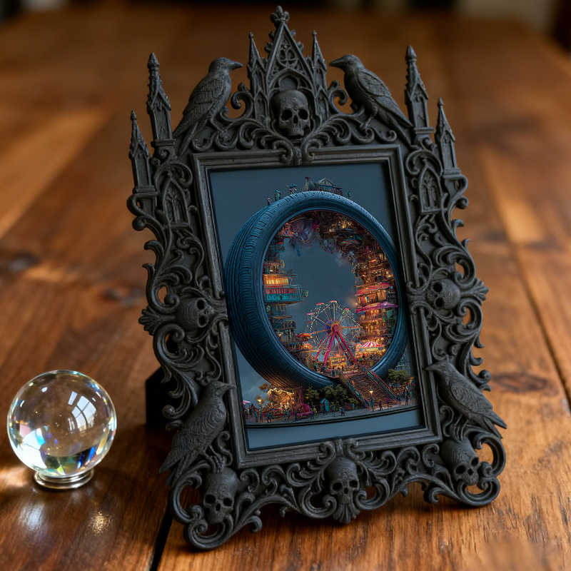 Luxe-dark-chic Gothic Dark-style Photo Frame | Dark Academia Bookcase Middle Shelf Decor, Photo Ornament, Wall-mountable & Tabletop, Practic