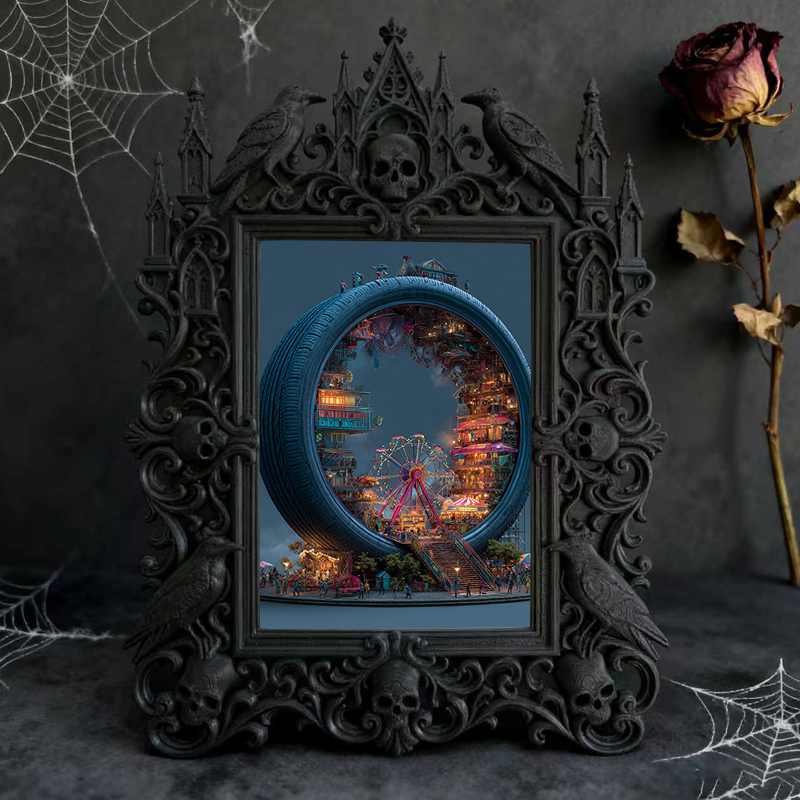 Luxe-dark-chic Gothic Dark-style Photo Frame | Dark Academia Bookcase Middle Shelf Decor, Photo Ornament, Wall-mountable & Tabletop, Practic