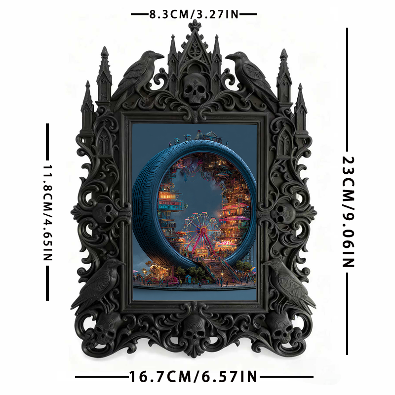 Luxe-dark-chic Gothic Dark-style Photo Frame | Dark Academia Bookcase Middle Shelf Decor, Photo Ornament, Wall-mountable & Tabletop, Practic