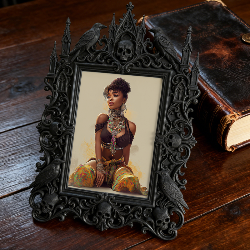 Highly-coveted Gothic Dark-style Photo Frame | Gothic Matte Nail Art Sticker Shop Decor, Photo Ornament, Wall-mountable & Tabletop, Scratch-