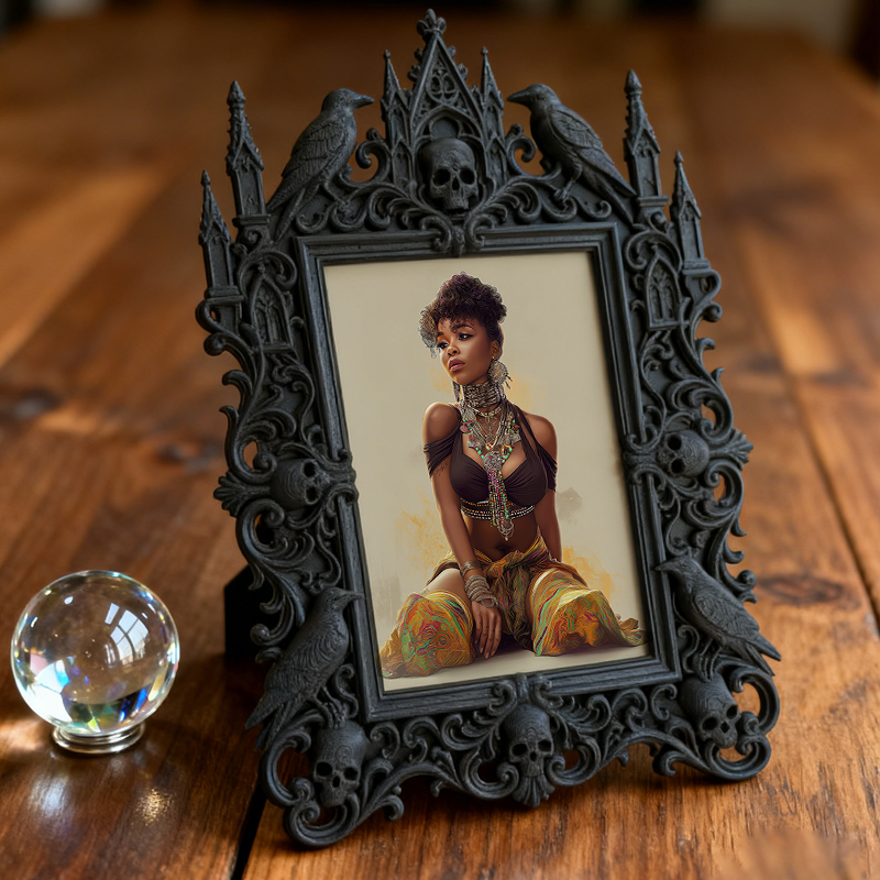 Highly-coveted Gothic Dark-style Photo Frame | Gothic Matte Nail Art Sticker Shop Decor, Photo Ornament, Wall-mountable & Tabletop, Scratch-