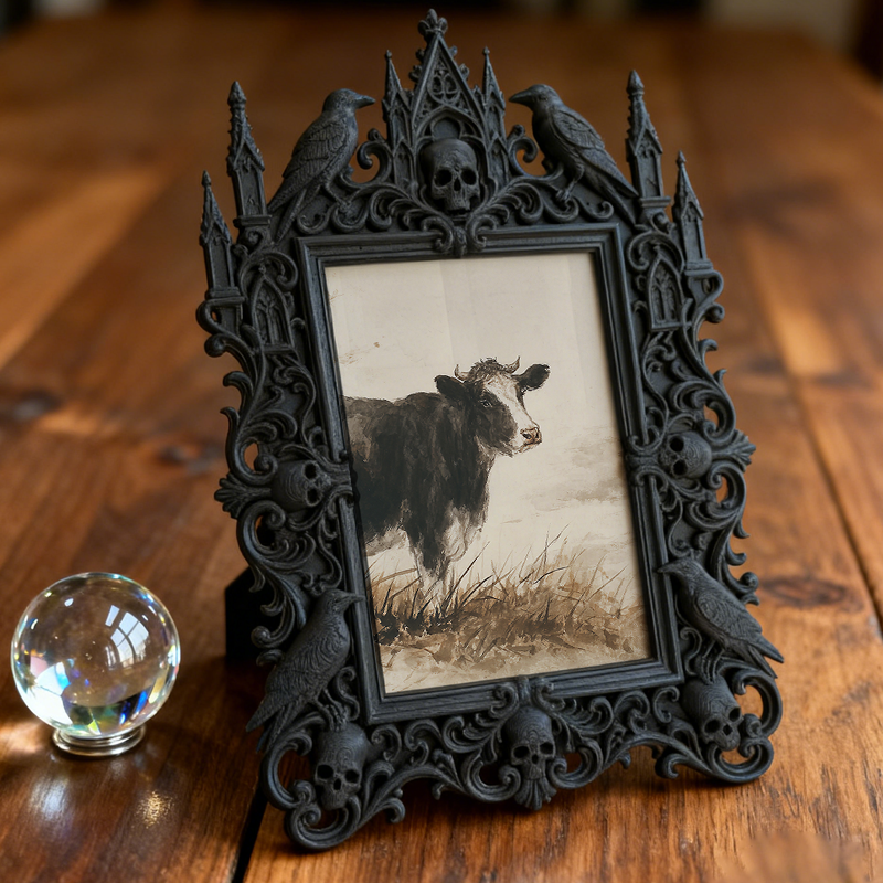 One-of-a-kind Gothic Dark-style Photo Frame | Witchy Herbal Bath Soak Shop Decor, Photo Ornament, Wall-mountable & Tabletop, Portable Frame