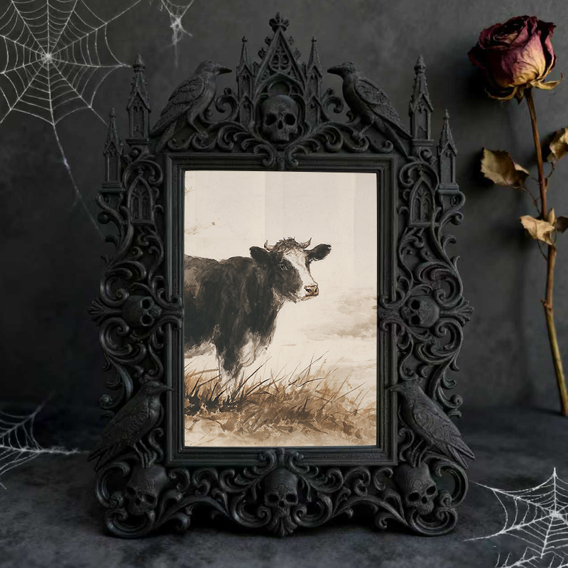 One-of-a-kind Gothic Dark-style Photo Frame | Witchy Herbal Bath Soak Shop Decor, Photo Ornament, Wall-mountable & Tabletop, Portable Frame