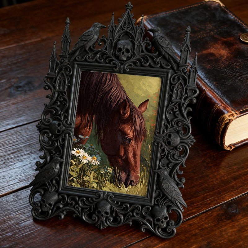 Bold-eye-catching Gothic Dark-style Photo Frame | Dark Fantasy Board Game Expansion Shop Decor, Photo Ornament, Wall-mountable & Tabletop, C