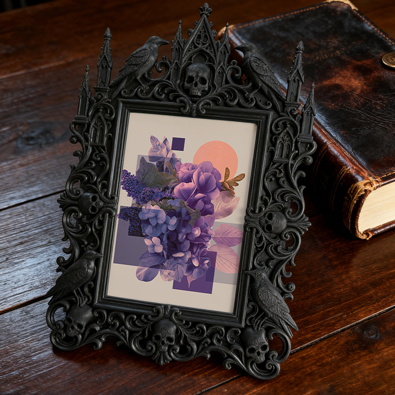 Viral-favorite Gothic Dark-style Photo Frame | Gothic Living Room Bookshelf Decor, Photo Ornament, Wall-mountable & Tabletop, Plastic Frame
