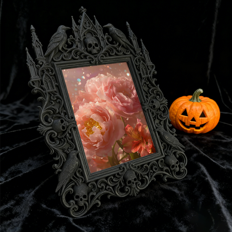 Bestselling-essential Gothic Dark-style Photo Frame | Witchy Bathroom Shelf Organizer Decor, Photo Ornament, Dual-use Display, Retro Plastic