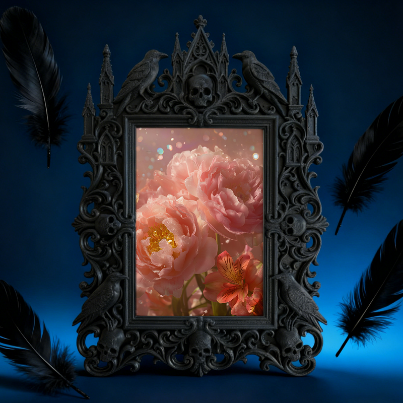 Bestselling-essential Gothic Dark-style Photo Frame | Witchy Bathroom Shelf Organizer Decor, Photo Ornament, Dual-use Display, Retro Plastic