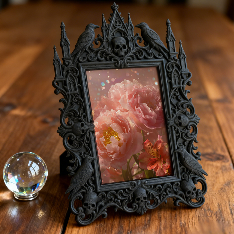 Bestselling-essential Gothic Dark-style Photo Frame | Witchy Bathroom Shelf Organizer Decor, Photo Ornament, Dual-use Display, Retro Plastic