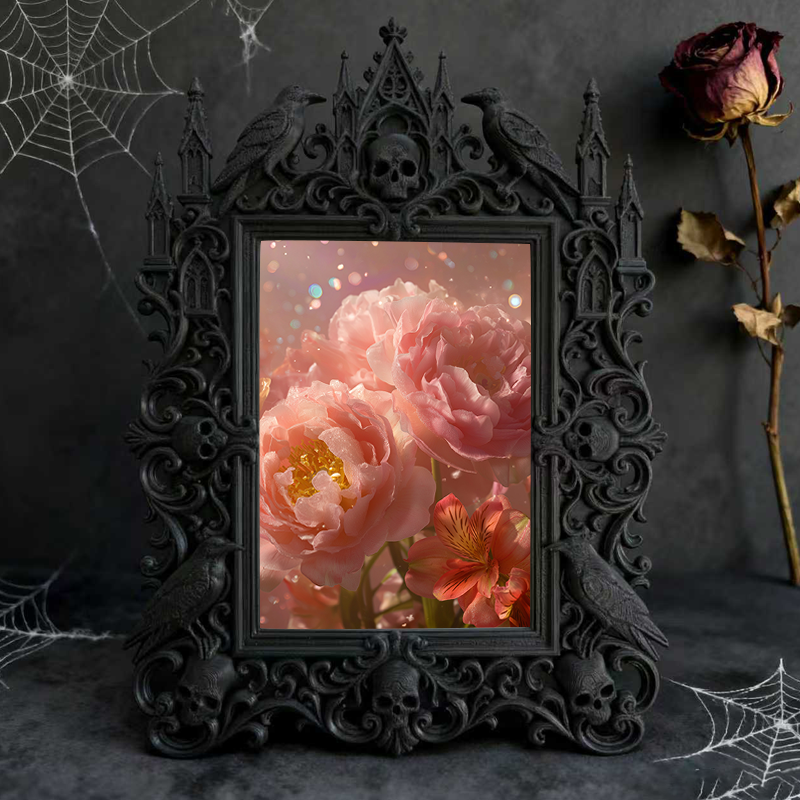 Bestselling-essential Gothic Dark-style Photo Frame | Witchy Bathroom Shelf Organizer Decor, Photo Ornament, Dual-use Display, Retro Plastic
