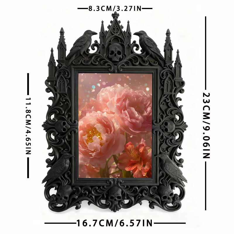 Bestselling-essential Gothic Dark-style Photo Frame | Witchy Bathroom Shelf Organizer Decor, Photo Ornament, Dual-use Display, Retro Plastic