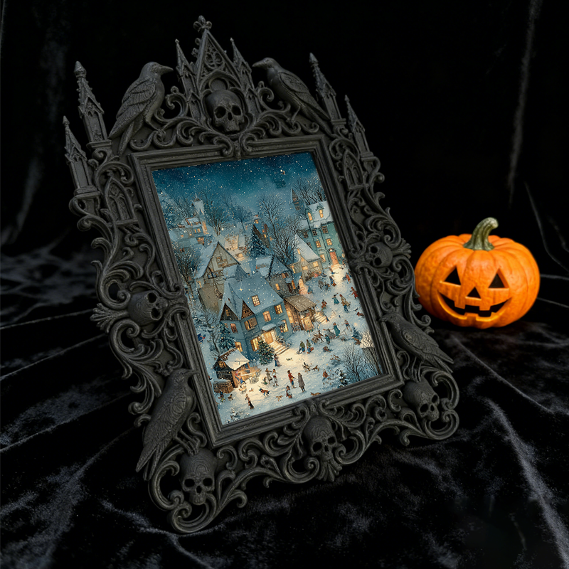 Reel-hit Gothic Dark-style Photo Frame | Gothic Kids’ Ghost Themed Bedroom Decor, Photo Ornament, Wall-mountable & Tabletop, High-gloss Fram