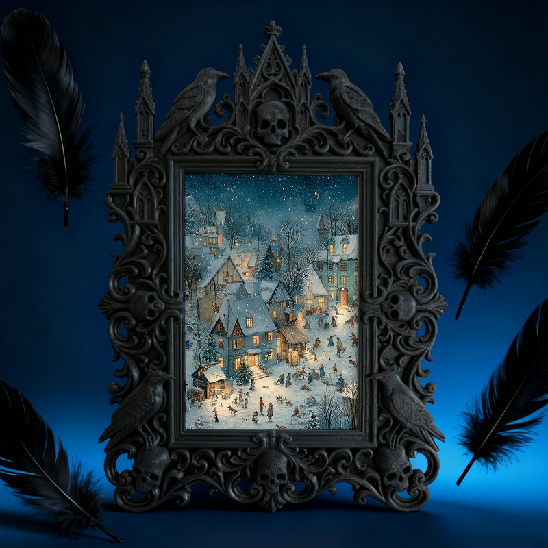 Reel-hit Gothic Dark-style Photo Frame | Gothic Kids’ Ghost Themed Bedroom Decor, Photo Ornament, Wall-mountable & Tabletop, High-gloss Fram