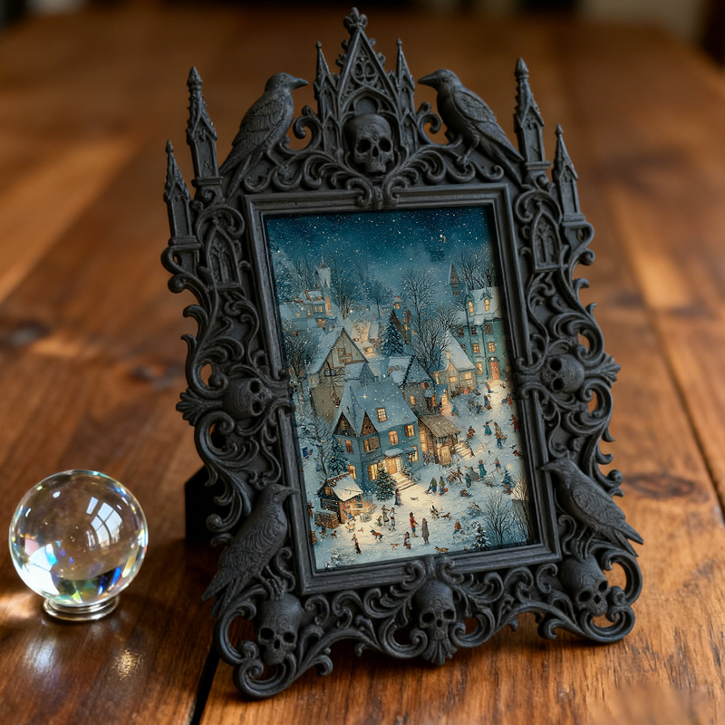 Reel-hit Gothic Dark-style Photo Frame | Gothic Kids’ Ghost Themed Bedroom Decor, Photo Ornament, Wall-mountable & Tabletop, High-gloss Fram
