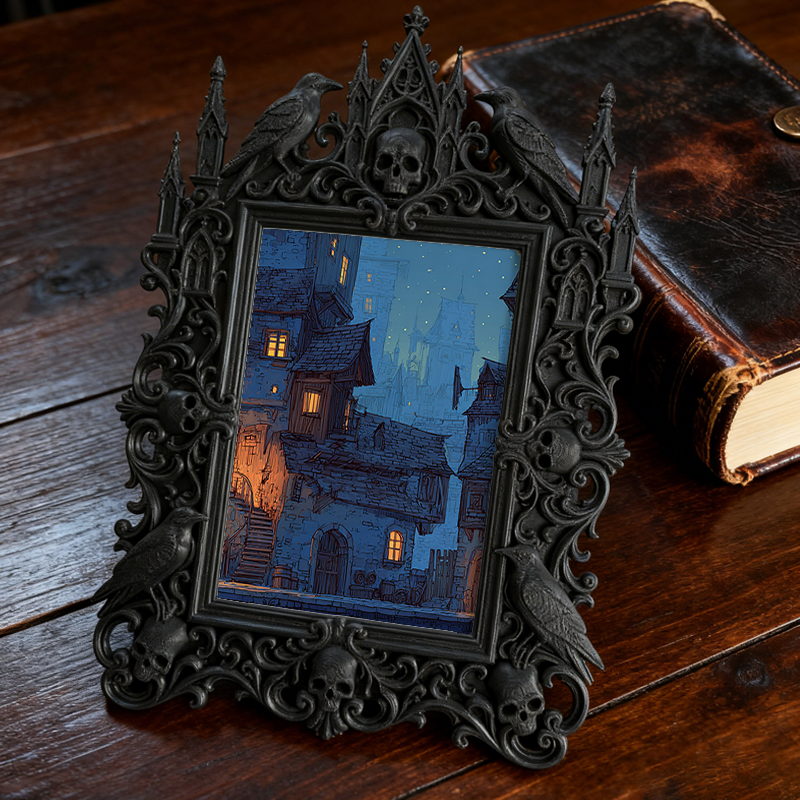 Edgy-classic Gothic Dark-style Photo Frame | Horror Movie Fan Cave Console Table Decor, Photo Ornament, Dual-use Display, Minimalist Frame