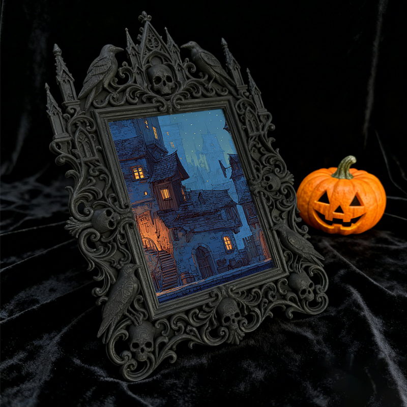 Edgy-classic Gothic Dark-style Photo Frame | Horror Movie Fan Cave Console Table Decor, Photo Ornament, Dual-use Display, Minimalist Frame