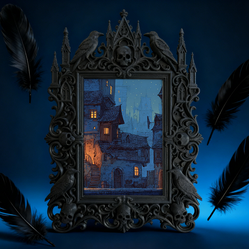 Edgy-classic Gothic Dark-style Photo Frame | Horror Movie Fan Cave Console Table Decor, Photo Ornament, Dual-use Display, Minimalist Frame